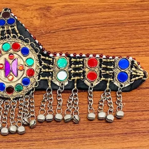 Handmade Matha Patti With Multicolor Glass Stone and Bells, VintageHeadpiece, main image 6